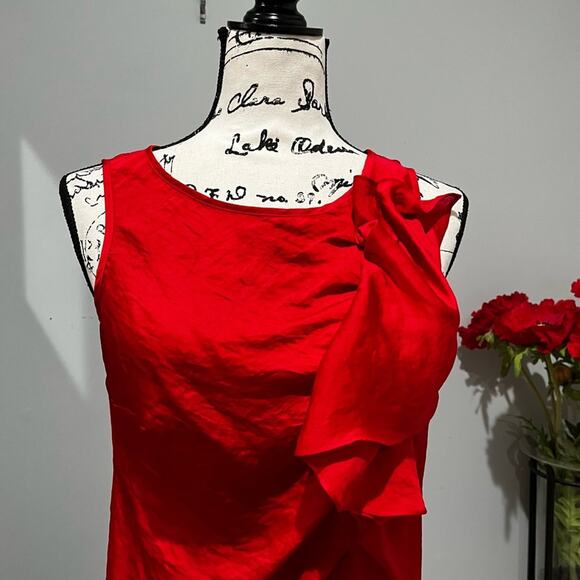 NEW Michael Kors Classic Flutter Draped Ruffle Crinkle Sleeveless Top Red 2 NWOT - Picture 3 of 16